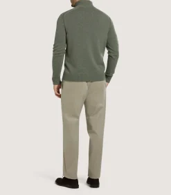 Trousers & Breeks|Purdey Men's Brushed Cotton Twill Flat Front Trousers In Khaki