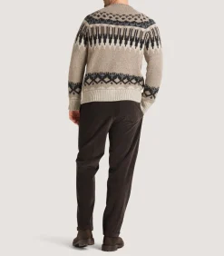 Knitwear|Purdey Men's Cashmere Fairisle Falcon Crew Neck Sweater