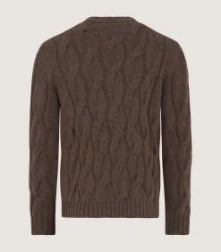 Knitwear|Purdey Men's Cashmere Loch Cable Crew Neck Sweater In Dark Taupe