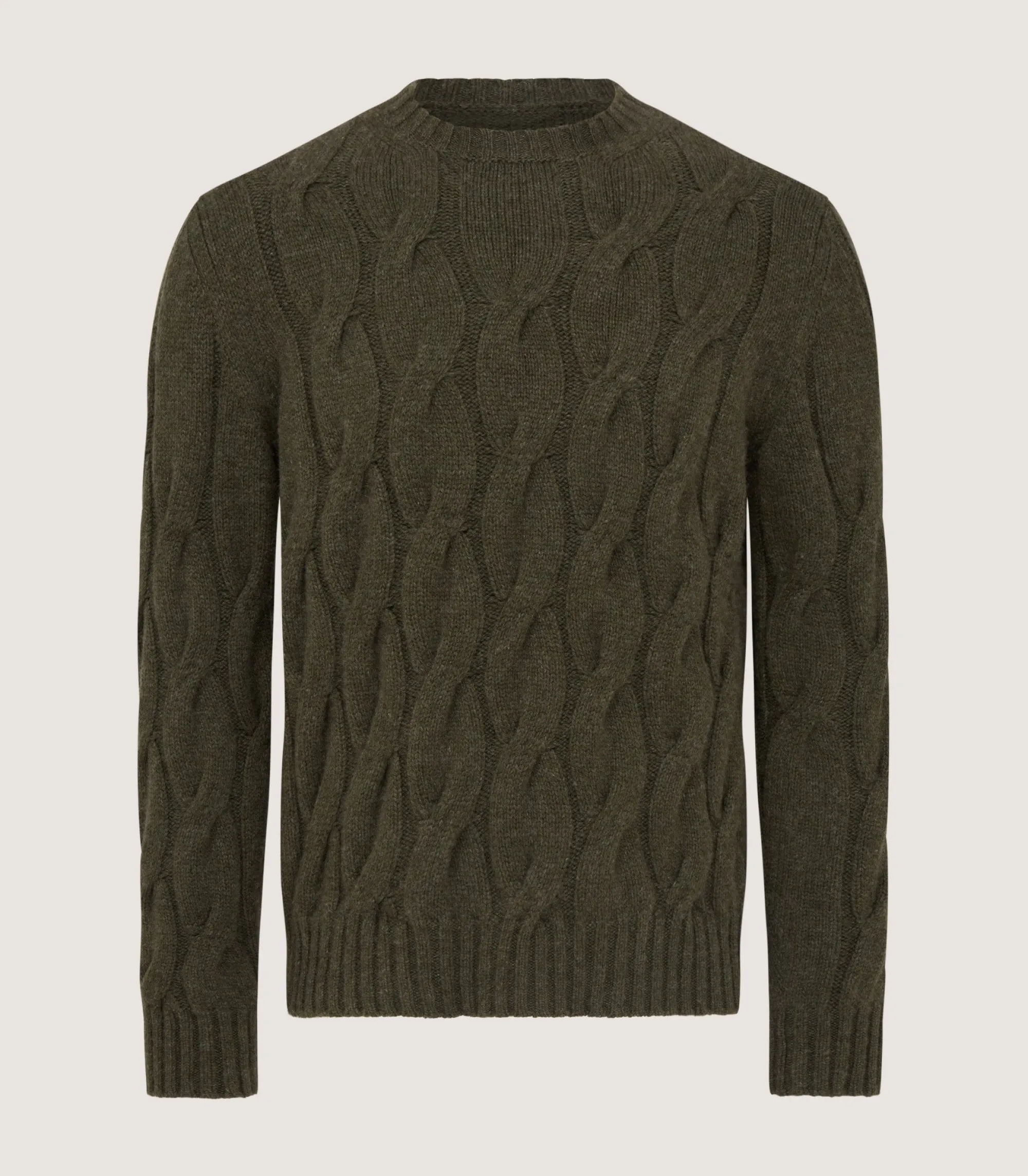 Knitwear|Purdey Men's Cashmere Loch Cable Crew Neck Sweater In Loden