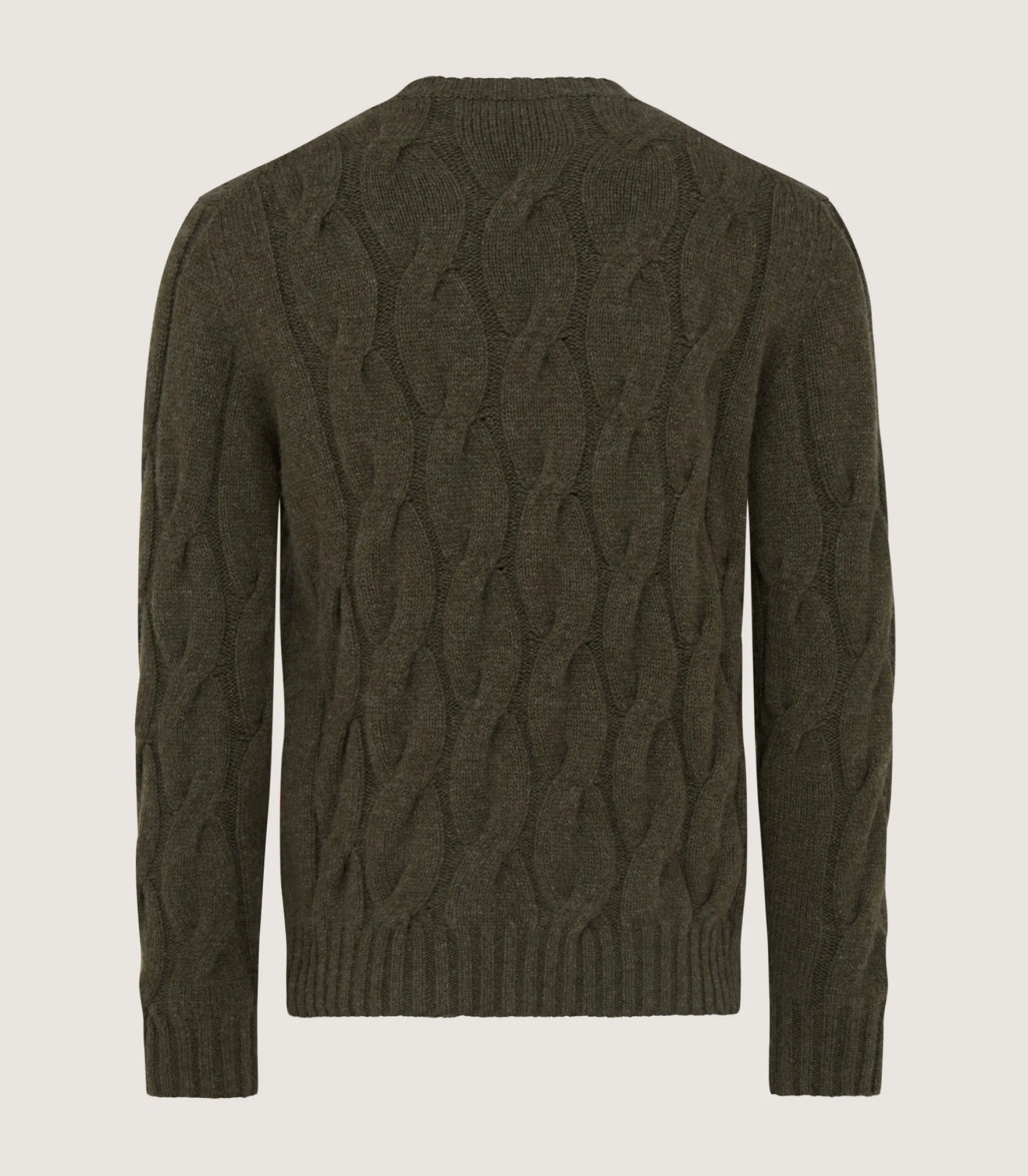 Knitwear|Purdey Men's Cashmere Loch Cable Crew Neck Sweater In Loden