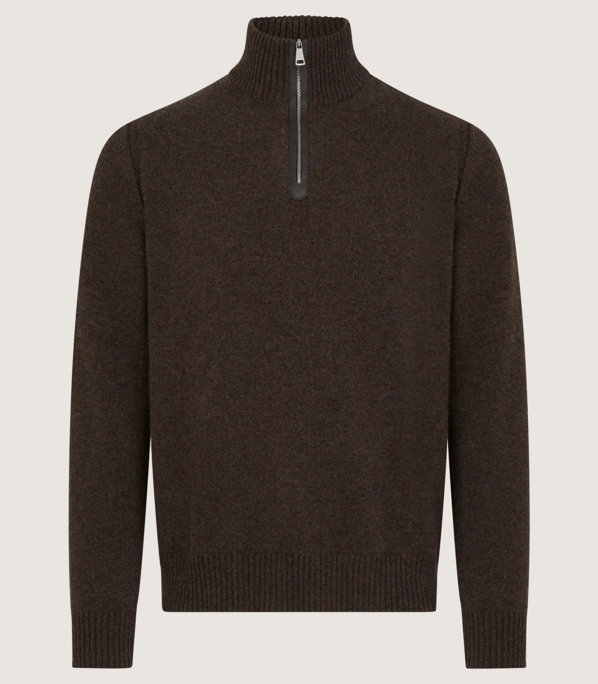 Knitwear|Purdey Men's Cashmere Quarter Zip Sweater in Walnut
