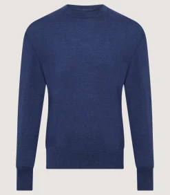 Knitwear|Purdey Men's Cashmere Seamless Crew Neck in Canvas Blue