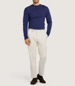 Knitwear|Purdey Men's Cashmere Seamless Crew Neck in Canvas Blue