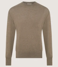 Knitwear|Purdey Men's Cashmere Seamless Crew Neck in Taupe