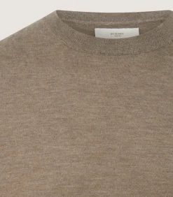 Knitwear|Purdey Men's Cashmere Seamless Crew Neck in Taupe
