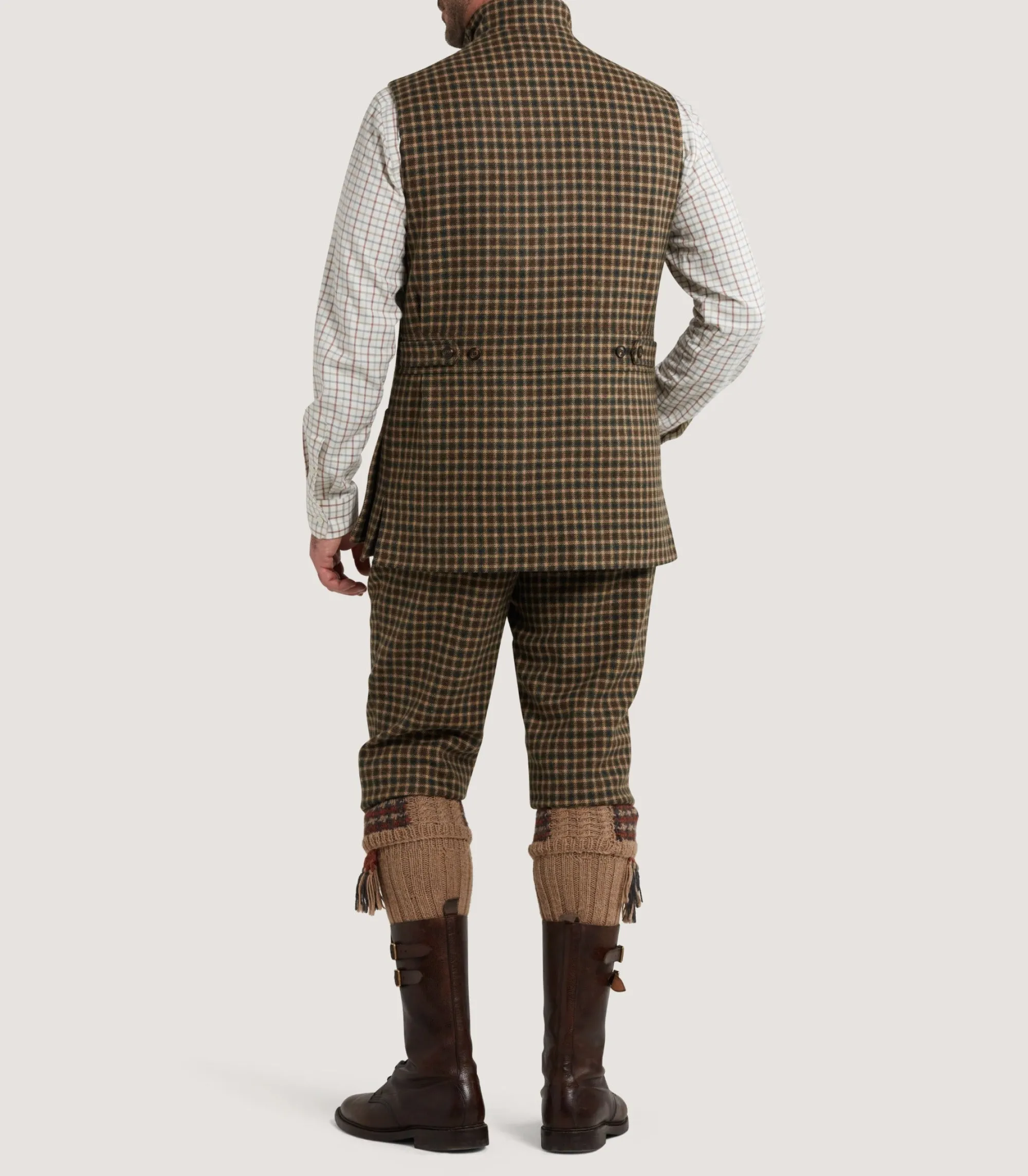 Sporting Vests & Gilets|Purdey Men's Cashmere Tweed High Collar Sporting Vest in Langshaw