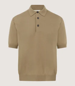 Shirts & Polos|Knitwear|Purdey Men's Cotton Cashmere Fine Gauge Short Sleeve Polo in Twine