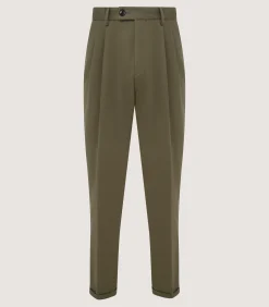 Trousers & Breeks|Purdey Men's Dark Olive Cotton Dart Front Trousers