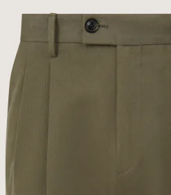 Trousers & Breeks|Purdey Men's Dark Olive Cotton Dart Front Trousers