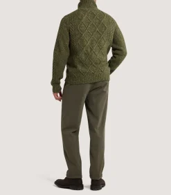 Knitwear|Purdey Men's Donegal Aran Full Zip Cardigan in Moss