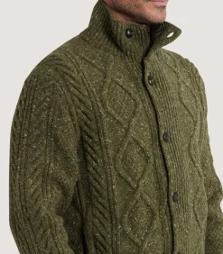 Knitwear|Purdey Men's Donegal Aran Full Zip Cardigan in Moss