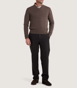 Knitwear|Purdey Men's Ensay British Outdoor V Neck Jumper in Oak