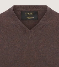 Knitwear|Purdey Men's Ensay British Outdoor V Neck Jumper in Oak