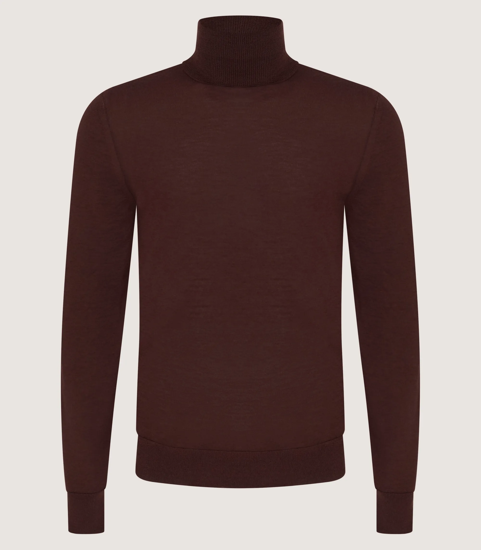 Knitwear|Purdey Men's Extra Fine Worsted Cashmere Seamless Turtleneck In Dark Umber
