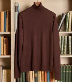 Knitwear|Purdey Men's Extra Fine Worsted Cashmere Seamless Turtleneck In Dark Umber