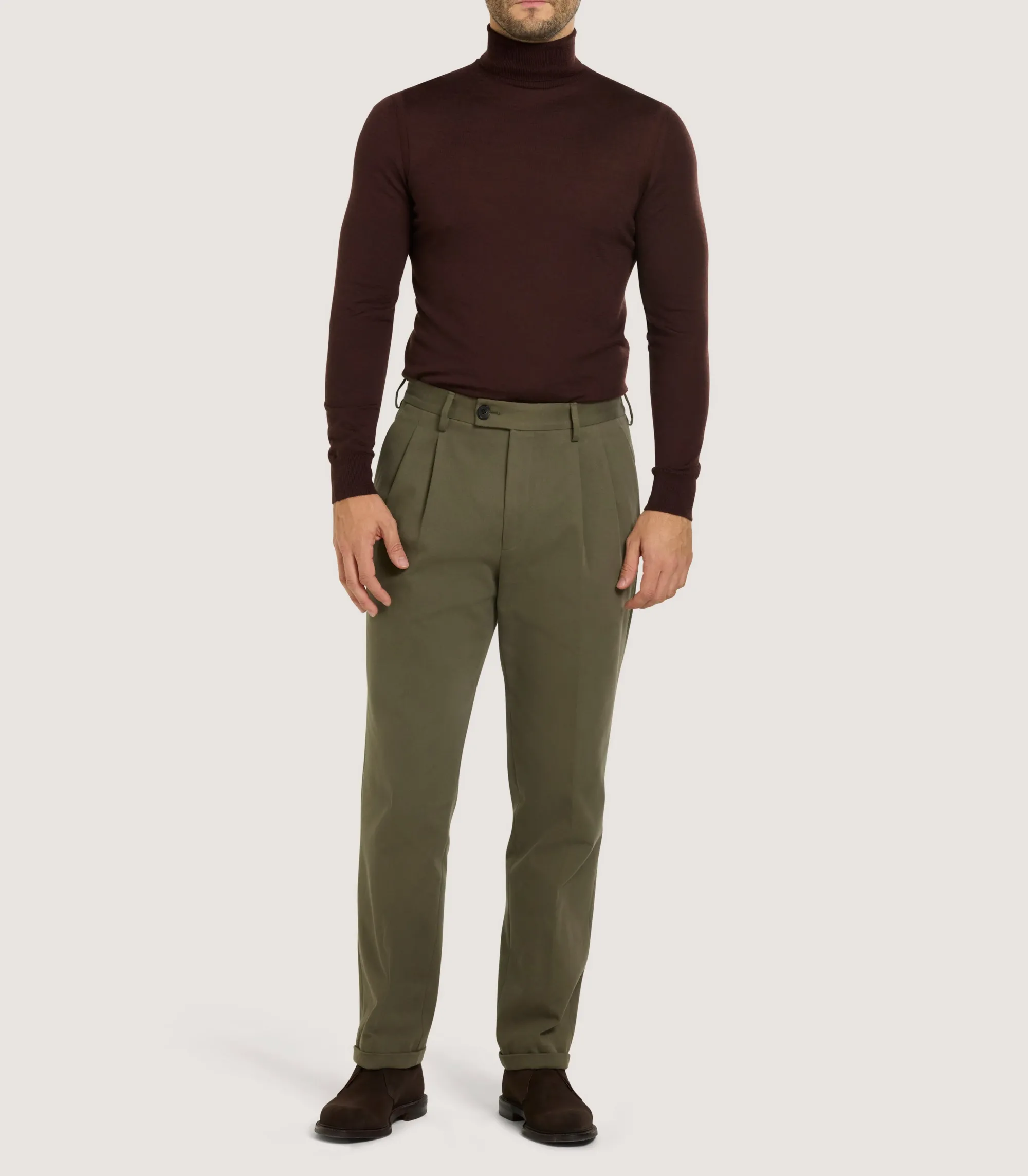 Knitwear|Purdey Men's Extra Fine Worsted Cashmere Seamless Turtleneck In Dark Umber