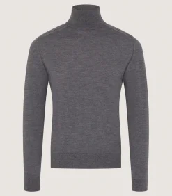 Knitwear|Purdey Men's Extra Fine Worsted Cashmere Seamless Turtleneck In Flannel Grey