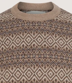 Knitwear|Purdey Men's Kirk Cashmere Fair Isle Crew Neck Jumper in Antler