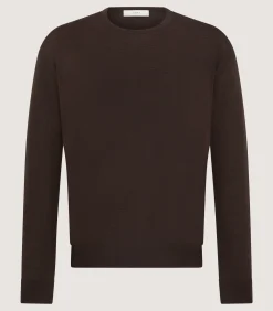 Knitwear|Purdey Men's Lightweight Travel Merino Crew Neck in Chocolate