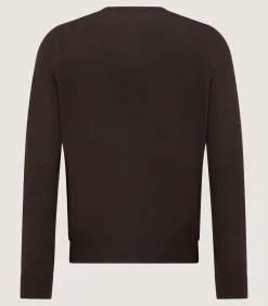 Knitwear|Purdey Men's Lightweight Travel Merino Crew Neck in Chocolate