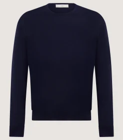 Knitwear|Purdey Men's Lightweight Travel Merino Crew Neck in Midnight