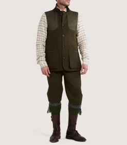 Sporting Vests & Gilets|Purdey Men's Loden High Collar Sporting Vest in Loden
