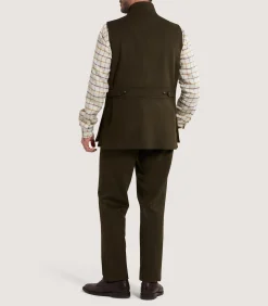 Sporting Vests & Gilets|Purdey Men's Loden High Collar Sporting Vest in Loden