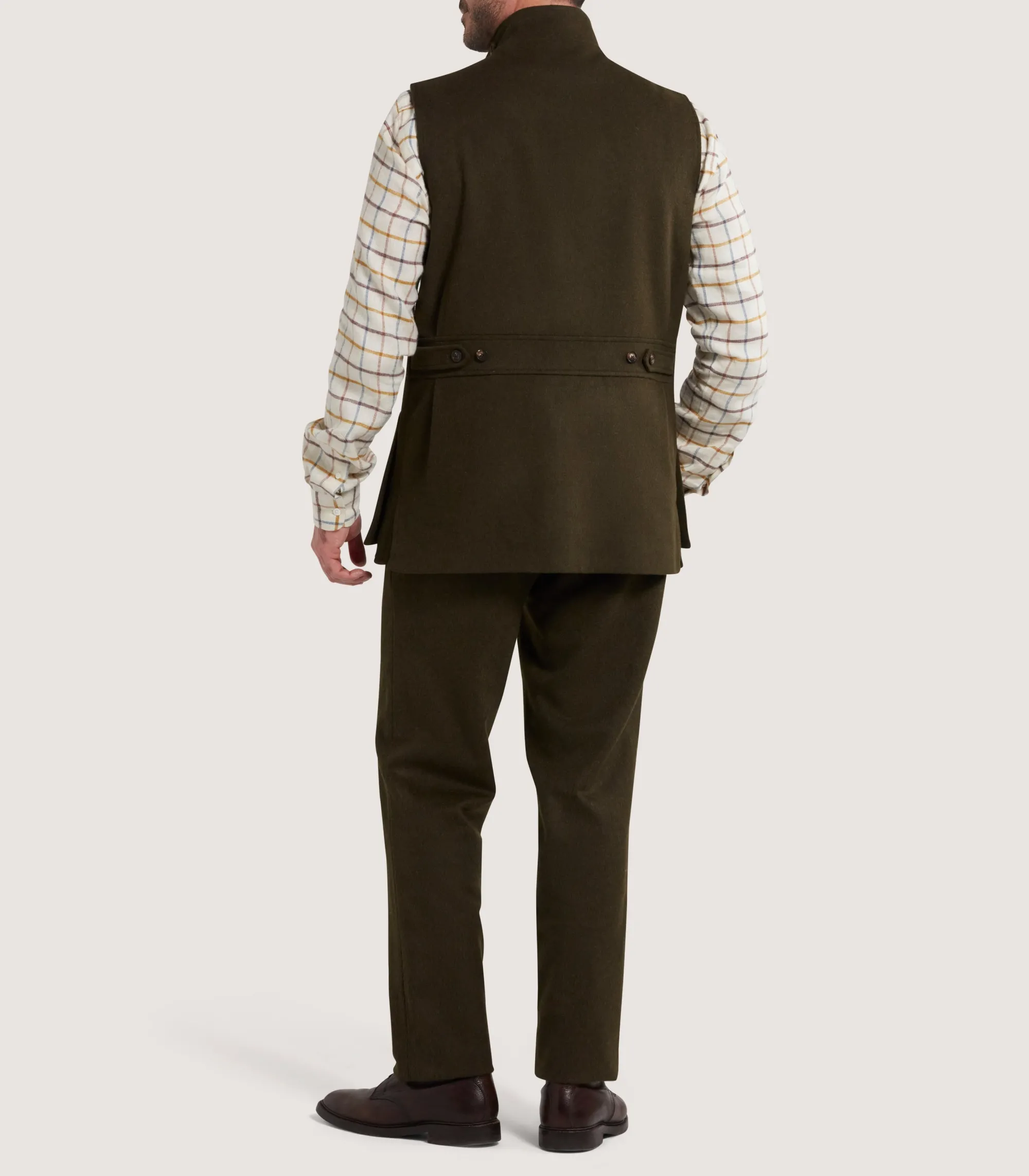 Sporting Vests & Gilets|Purdey Men's Loden High Collar Sporting Vest in Loden