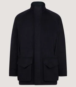 Outerwear|Field Coats|Purdey Men's Loden Raglan Field Coat in Navy