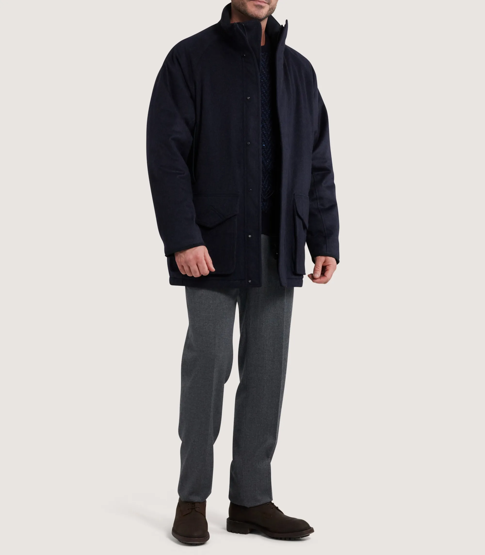 Outerwear|Field Coats|Purdey Men's Loden Raglan Field Coat in Navy