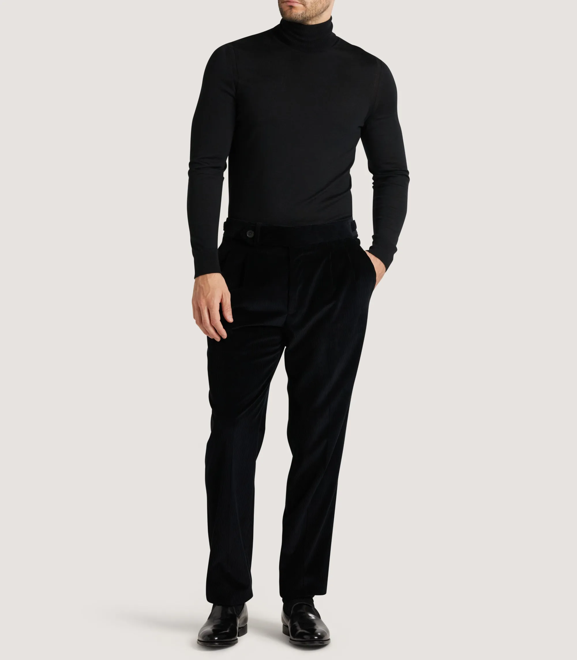 Trousers & Breeks|Purdey Men's Side Buckle Trouser In Black
