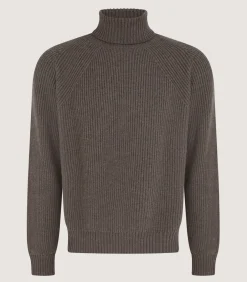 Knitwear|Purdey Men's St Ives Fisherman Rib Jumper in Taupe