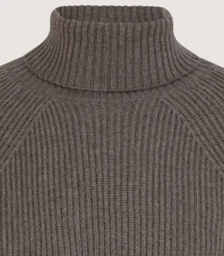 Knitwear|Purdey Men's St Ives Fisherman Rib Jumper in Taupe