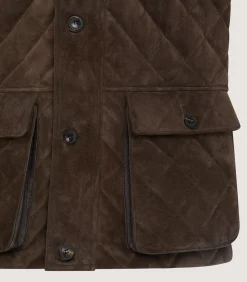 Sporting Vests & Gilets|Purdey Men's Suede Padded Gilet in Walnut