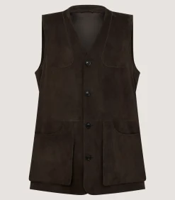 Sporting Vests & Gilets|Purdey Men's Suede Sporting Vest in Walnut
