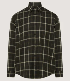 Shirts & Polos|Purdey Men's Tartan Flannel Shirt in Dark Olive