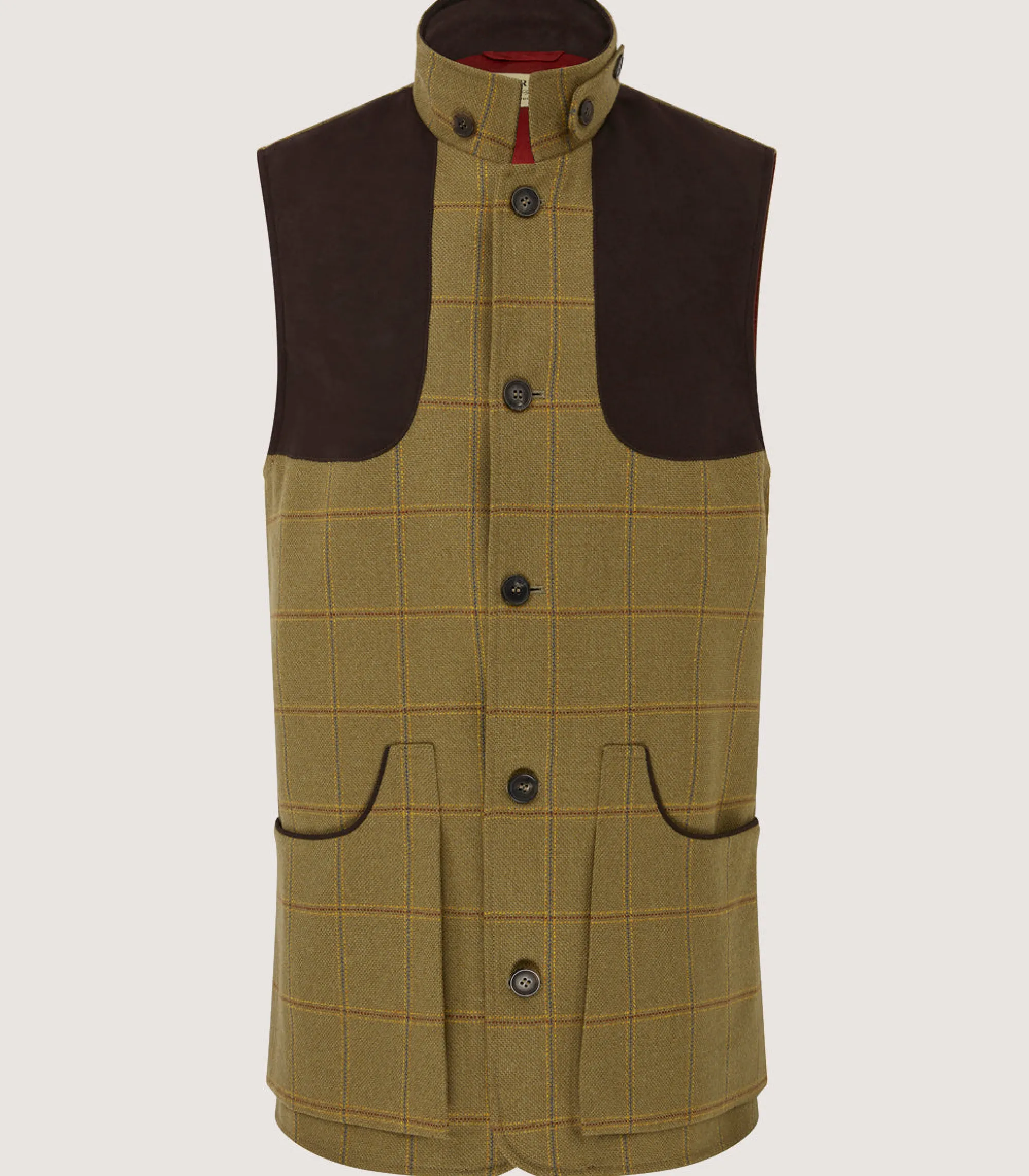Sporting Vests & Gilets|Purdey Men's Technical Tweed High Collar Sporting Vest In Berkshire