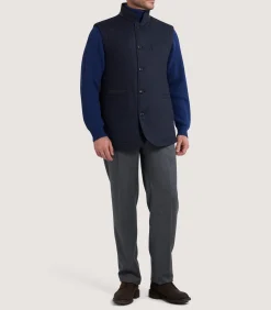 Sporting Vests & Gilets|Purdey Men's Warwick Stand Collar Gilet in Midnight Navy