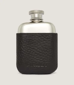 Flask & Drinks Accessories|Purdey Small Leather Covered Flask in Dark Brown