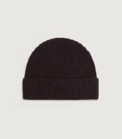 Hats & Caps|Hats & Caps|Purdey Unisex Ribbed Cashmere Beanie in Chocolate