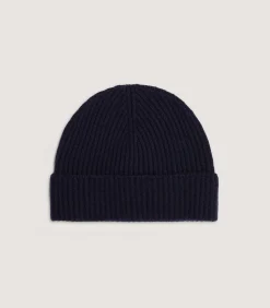 Hats & Caps|Hats & Caps|Purdey Unisex Ribbed Cashmere Beanie in Midnight