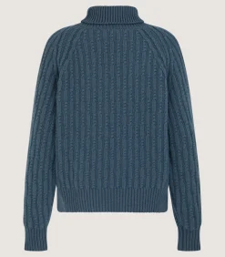 Knitwear|Purdey Women's Annabel Roll Neck in Canvas Blue