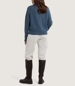 Knitwear|Purdey Women's Annabel Roll Neck in Canvas Blue