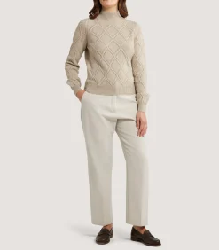 Knitwear|Purdey Women's Cashmere Cable Sweater in Oatmeal