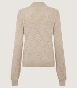 Knitwear|Purdey Women's Cashmere Cable Sweater in Oatmeal