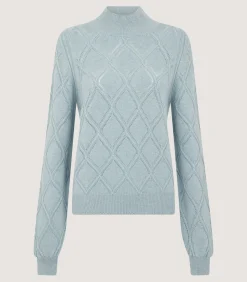 Knitwear|Purdey Women's Cashmere Cable Sweater In Pine Green
