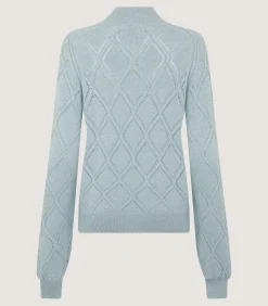 Knitwear|Purdey Women's Cashmere Cable Sweater In Pine Green