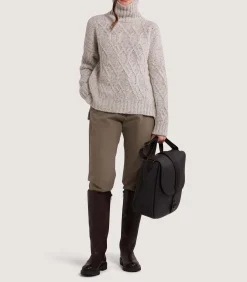 Knitwear|Purdey Women's Cashmere Donegal High Neck Tunic Sweater in Ivory