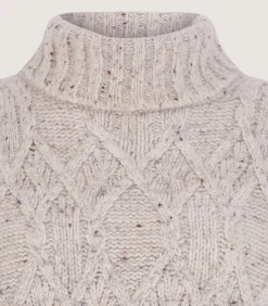 Knitwear|Purdey Women's Cashmere Donegal High Neck Tunic Sweater in Ivory